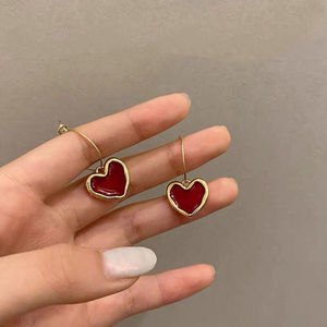Vintage <b>Red</b> Love Heart <b>Earrings</b> for Women Gold Color Metal Love Heart Hanging Dangle <b>Earring</b> Women's Jewelry Gifts - Product Image 5