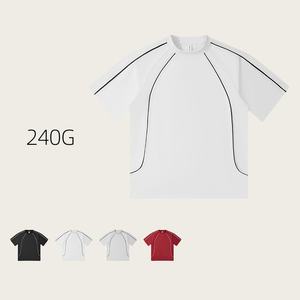 240g di cotone puro t-shirt da uomo a maniche corte stile americano colori a contrasto linea di tendenza nazionale High <span class=keywords><strong>Street</strong></span> Top - Product Image 2