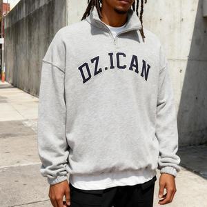 Sudadera con Capucha de Diseño con Hombros Caídos y Media Cremallera, Estilo Urbano, Holgada, para Hombre, Sudadera Personalizada con Cuello Alto y Cremallera de un Cuarto - Product Image 1