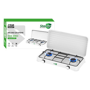 Estufa de <span class=keywords><strong>Gas</strong></span> Portátil de 2 Quemadores con Tapa, Esmaltada en Blanco, Cocina de <span class=keywords><strong>Gas</strong></span> LPG, Quemador de <span class=keywords><strong>Gas</strong></span> de Mesa para Camping y Cocina Casera - Product Image 1