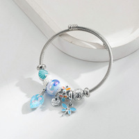 Bracelet en acier inoxydable argenté, simple et tendance, avec pendentif en alliage feuille libellule, réglable