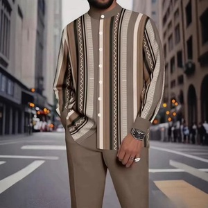 Özel Yeni Erkek Tatil Günlük Yazlık Sokak Stili Yuvarlak Yaka Düğmeli Uzun Kollu Gömlek Takım Dijital Baskılı Dış Mekan Sporları - Product Image 1