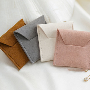 Simple solid color microfiber jewelry bag/<b>envelope</b>/flip-top ring/jewelry bag/antique/ornament storage bag; logo can be added. - Product Image 2