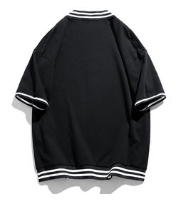 Verano nuevo personalizado 100% algodón transpirable cuello en V moda americana béisbol camiseta Unisex Casual botón camisa de media manga - Product Image 5