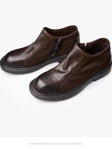 Bottes Chelsea vintage britanniques en cuir véritable pour hommes, fermeture éclair, semelle souple respirante, hauteur cheville, doublure polaire givrée pour l'hiver - Product Image 2