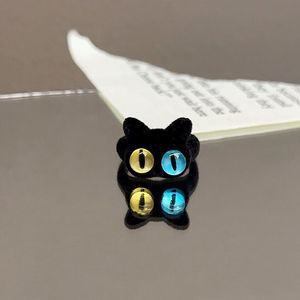 Japanese and Korean style fun and cute quirky big-eyed cat open <b>ring</b> with cartoon minimalist flocked index <b>finger</b> <b>ring</b>. - Product Image 4