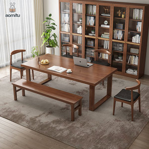 Hiện Đại Nhà Văn Phòng Sang Trọng Kích Thước Lớn Rắn Gỗ Bàn Ăn Ghế Đặt Dày Nghiên Cứu Máy Tính Bàn Ghế Băng Ghế Dự Bị Cho 6 Người - Product Image 1