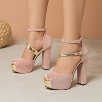 Escarpins ultra-hauts à talons pour femmes, nouvelle collection 2025, noirs, à bout ouvert, ajourés, avec boucle et lacets, chaussures de soirée polyvalentes pour l'été