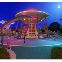 Piscine d'extérieur à thème d'ovni, grande taille, terrain de jeux de luxe, projet, parent-enfant, parc d'attractions
