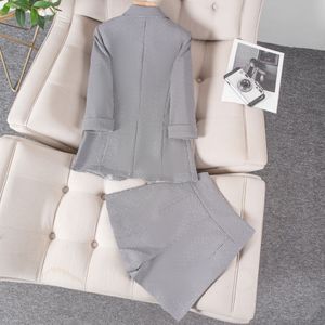 Women's Houndstooth Suit Set Three Quarter Sleeve Spring Casual Anti-Wrinkle Polyester Fabric Two Piece Pants And Shorts - Product Image 4