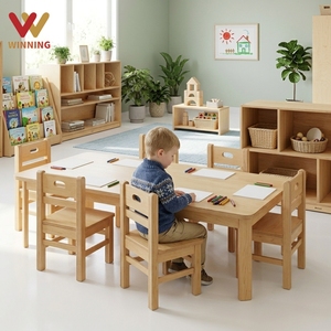 Ensemble table et chaises Montessori pour enfants en contreplaqué <span class=keywords><strong>de</strong></span> bouleau, mobilier <span class=keywords><strong>de</strong></span> salle <span class=keywords><strong>de</strong></span> classe pour maternelle, garderie et espace d'activités éducatives - Product Image 1