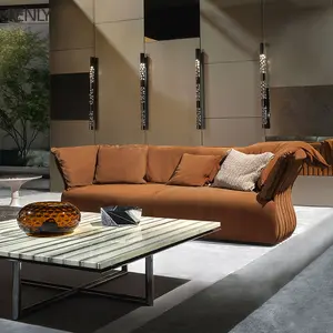 High-End Modern Tufted Leather Sofa Set for Villa Office Hotel Unique Design 3-Seater with Wood Bed for Gym & Furniture Use