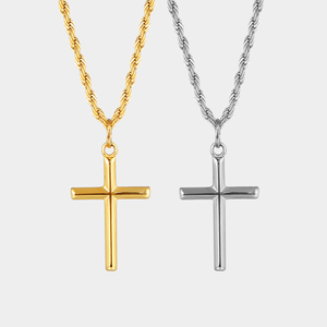 Custom Jóias Impermeável Cruz Colar Homens Pingente Corda Cadeia De Aço Inoxidável 25mm Bevel Cruz Crucifixo Colar Pingente - Product Image 1