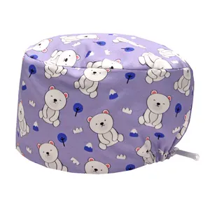 Hot Sale Purple Panda Scrub Hats Adjust Size Cotton Nursing Dental Surgical Caps Beautician Pet Hospital Veterinary Head Wear