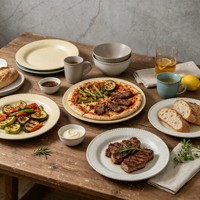 Service de table en grès EKA avec logo personnalisé et bord perlé, vaisselle en céramique mouchetée avec assiette, bol, tasse et carafe, décoration de mariage OEM/ODM