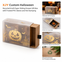 Boîte cadeau coulissante en papier kraft recyclé XJY personnalisée pour Halloween avec manchon en PVC givré et estampage à chaud