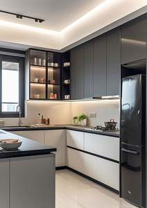 Modern <b>Light</b> Gray Glossy Kitchen <b>Cabinet</b> Handleless Wood Storage Furniture Design Series Kitchen Cabin - Product Image 5