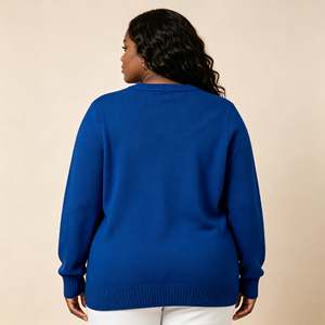 Maglione Lavorato a <span class=keywords><strong>Maglia</strong></span> <span class=keywords><strong>con</strong></span> Motivo Lunare e Decorazioni di Perle per Donna, Stile Retrò Blu <span class=keywords><strong>con</strong></span> Collo Tondo, Produzione ODM OEM - Product Image 2