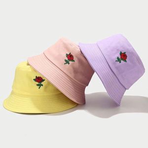 100% Cotton Unisex Fashion Flower Embroidered Bucket <b>Hat</b> Summer Fisherman Cap for <b>Men</b> Women Teens - Product Image 1