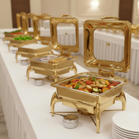 LIYUNDA Plat de service carré de luxe doré, chauffe-plats pour buffet avec amortissement hydraulique pour banquets et traiteurs