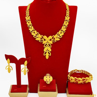 Conjunto de joyería de collar de lujo de aleación personalizada de fábrica: conjunto de pendientes de boda árabes africanos de oro de Dubái para mujer