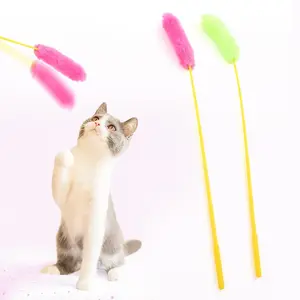 Interactive green pink plush cotton cat feather stick toys wholesale suppliers for cat