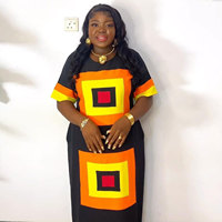 S10718 Nouvelle Collection Robes Africaines à Fente Latérale, Imprimées Couleurs Contrastées, Longues et Amples pour Femmes
