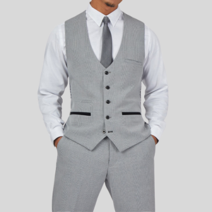 Ensemble de <span class=keywords><strong>costume</strong></span> de mariage <span class=keywords><strong>3</strong></span> pièces pour hommes à <span class=keywords><strong>carreaux</strong></span> gris de style professionnel coupe ajustée revers cranté à simple boutonnage grande taille respirant - Product Image 3