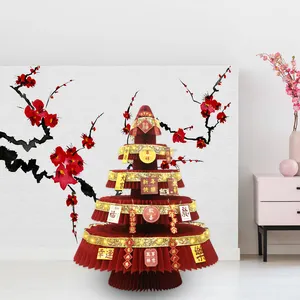 Conception de nouvel an papier épais bricolage nid d'abeille arbre de noël chinois décorations de fête fournitures de décoration pour la maison 2023