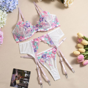 ชุดชั้นในเซ็กซี่ปักลายสีสันสดใส ผ้าตาข่ายหลากสี ผ้าชีฟองจับจีบ ชุดเซ็กซี่ 3 ชิ้น สำหรับผู้หญิง - Product Image 5