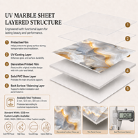 Panneau mural en PVC haute brillance MORLENX, texture marbre UV gris argenté agate, pour projets d'aménagement intérieur hôtelier