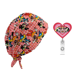 Gorros Quirúrgicos con Forro de Satén, Diseño Personalizado de Enfermera de Dibujos Animados con Porta-Credenciales a Juego, Personaje Impreso - Product Image 4