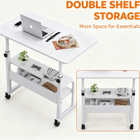 Bureau d'ordinateur portable mobile sur roulettes, réglable en hauteur, avec rangement, pour lit, canapé, lecture et jeux