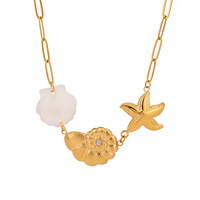 Perhiasan Tendance Bijoux D'été 18k Plaqué Or En Acier Inoxydable Étoile De Mer Pendentif Trombone Chaîne Shell Collier pour Femmes
