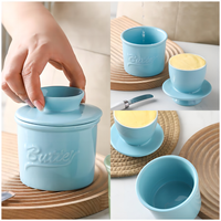 Comptoir de cuisine à domicile décor de luxe marbre gris support de récipient de stockage des aliments plat de pot à beurre français en céramique avec couvercle