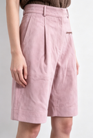 Shorts doux rose poudré pour femmes, taille haute, longueur genou, avec broderie, shorts décontractés pour femmes, shorts de marche quotidiens