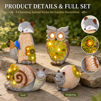 Lampe solaire LED d'extérieur IP44 étanche en résine, motif renard, hibou, escargot, hérisson, lumière décorative blanche chaude pour jardin