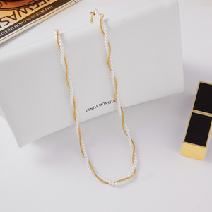 Collar de Cadena de Serpiente con Perlas Redondas, Acero Inoxidable Chapado en Oro de 18K, Joyería de Moda para Mujer, Regalo - Product Image 4