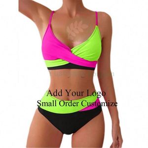 Maillots de bain deux pièces avec logo personnalisé, sexy, bicolores, style brésilien, ensemble de bikinis de luxe pour femmes, vêtements de plage - Product Image 1