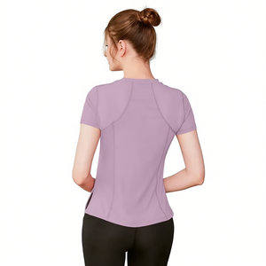 Camiseta Deportiva Corta de Manga Corta con Cuello Redondo, Ligera y Elástica para Mujer, de Secado Rápido y Transpirable, en Color Morado Lil - Product Image 1