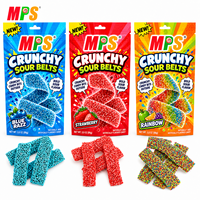 MPS Crunchy Sour Belts Candy Bulk Sour Gummy Belts Crunchy Outside Chewy Inside Candy Blue Razz Strawberry Rainbow Flavors