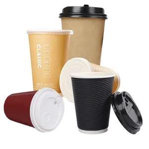 Blank Paper Water-Based Coating Square Smoothies Sugar Cane Corrugated Bamboo, Carton Coffee Paper Set Cups With Logo/