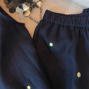 Women's Navy Blue Sleeveless Top And Shorts <b>Set</b> Cotton <b>Linen</b> Breathable Casual Two Piece Outfit - Product Image 3