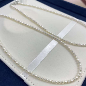 S925 Sterling <b>Silver</b> Freshwater Pearl <b>Choker</b> Necklace, 3.5-4mm High Luster Round Full Pearl Chain, Adjustable 40+5cm Chain - Product Image 3