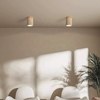 Lustre moderne en travertin jaune avec base en bois, style Wabi Sabi, surface en pierre de grotte, monté en surface, CRI 90 élevé, indice de protection IP20, éclairage modulable pour maison et bureau
