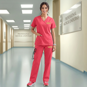 Ensemble de blouses roses professionnelles pour femmes, en coton et polyester tissé, uniformes d'hôpital, logo personnalisé - Product Image 1