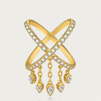 Bague délicate en cuivre plaqué or 18 carats avec zircon, motif cercle et breloques goutte d'eau, pour femme, idéale pour mariage