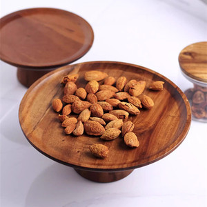 Acacia <strong>Wood</strong> Round Cake Stand Tray Set Decorative <strong>Plate</strong> for Home Table Serving Dried Fruit and Nuts Pack of Wooden Dishes - Product Image 3