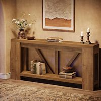 Console en bois rustique de style farmhouse extra longue de 70,9 pouces avec design en X et étagère de rangement ouverte, idéale pour l'entrée ou comme accent de salon moderne