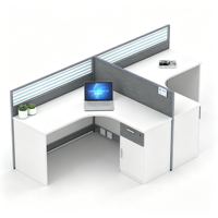 Poste de travail individuel en L avec cloison haute pour bureau, bureau d'employé avec armoire latérale